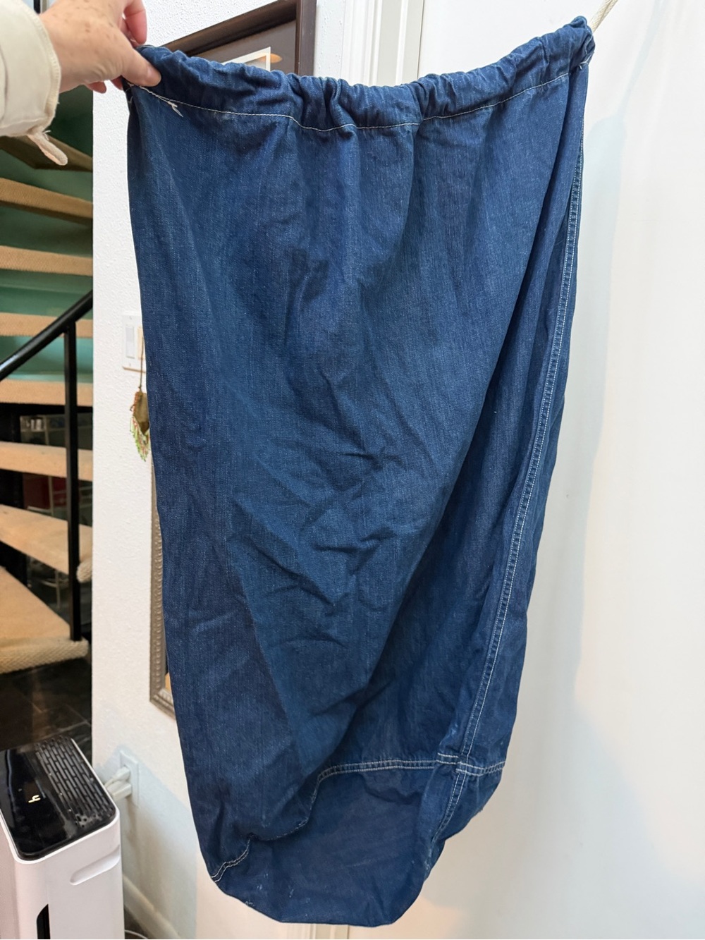 Vintage Dark Blue Indigo Denim US Navy Duffle Utility Laundry Bag